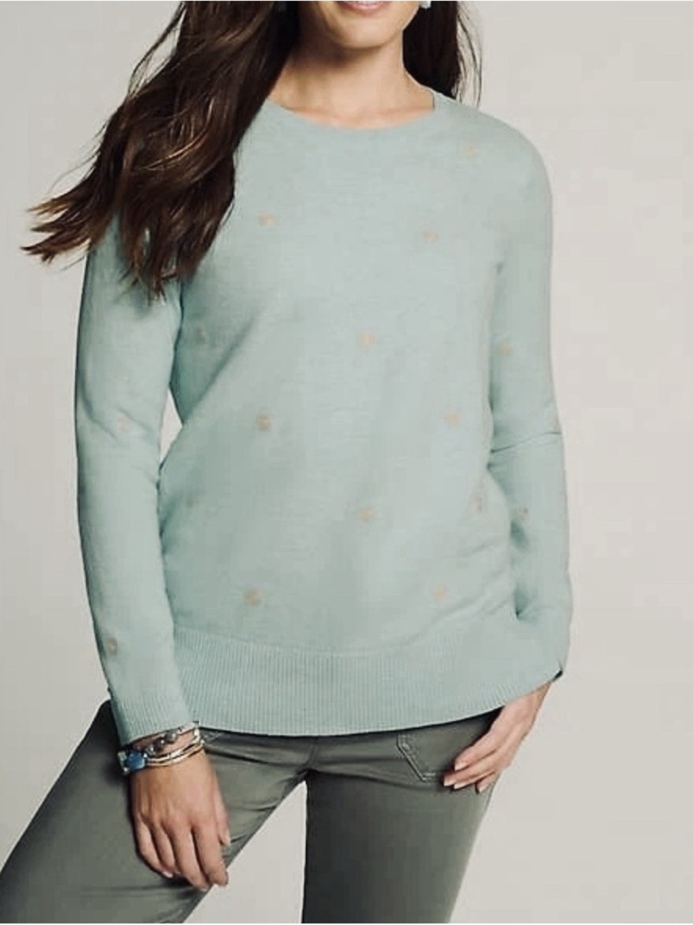 J. Jill NWT XLP Dot-Embroidered
Sweater Heather Aqua Blue Cotton Blend